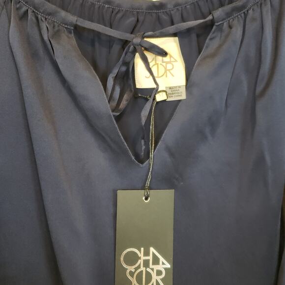 Chaser Revolve Navy Blue Silk Cold Shoulder Top Womens Medium Office Out Neutral - Picture 3 of 8